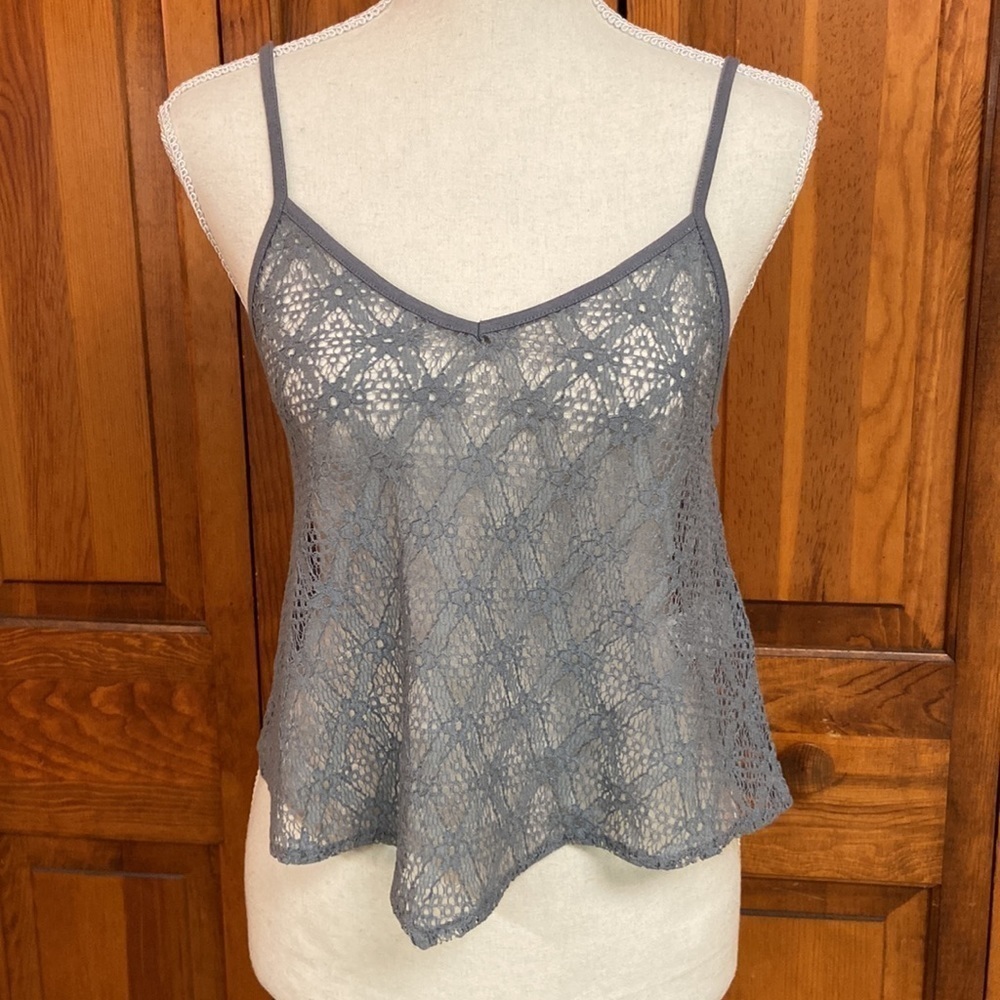American Eagle Lace Cropped Sheer Spaghetti Strap Grey Layering Piece XS
